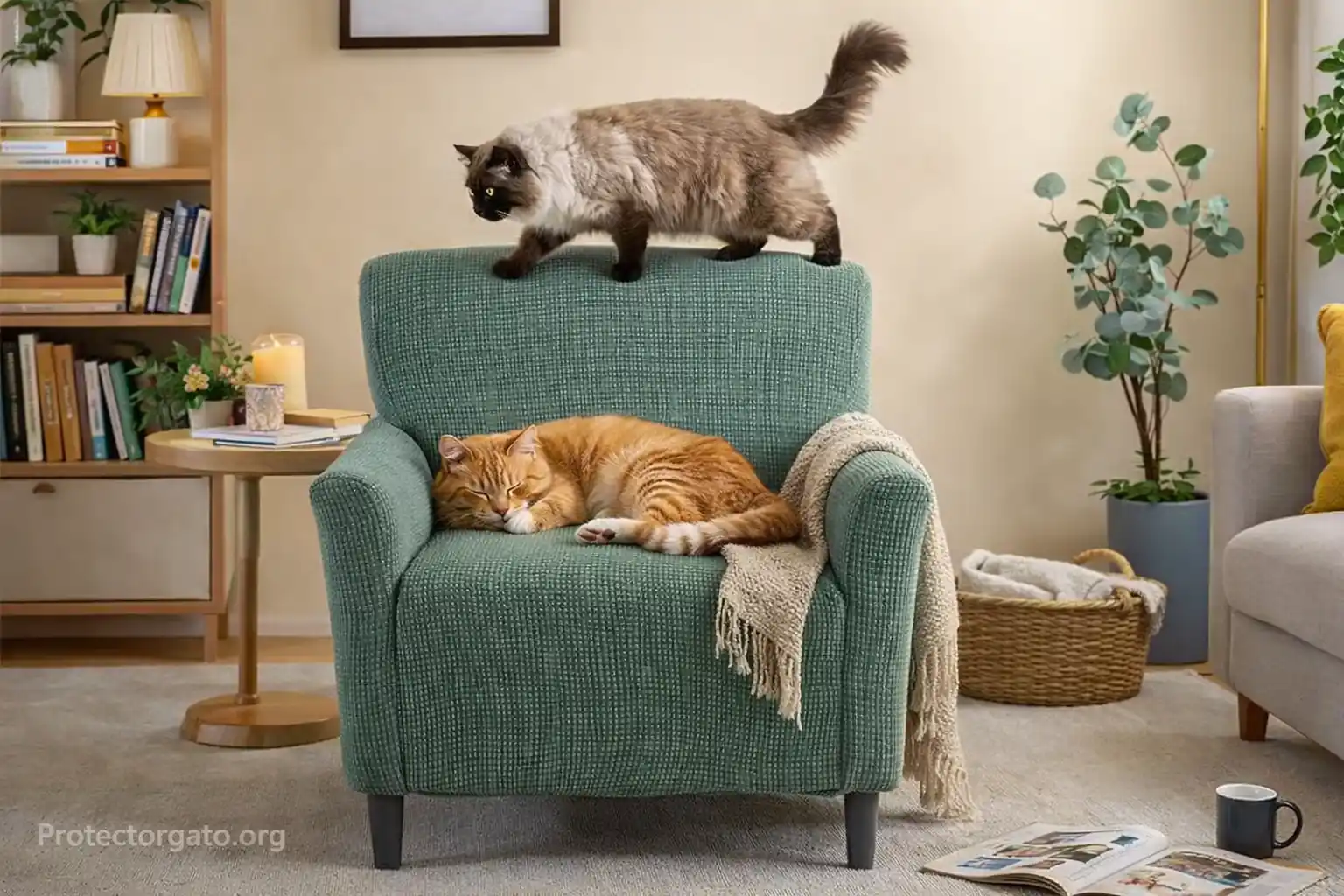 Funda de sillón verde antiarañazos con microfibra de alta densidad y protección especial para brazos y esquinas contra garras de gatos.